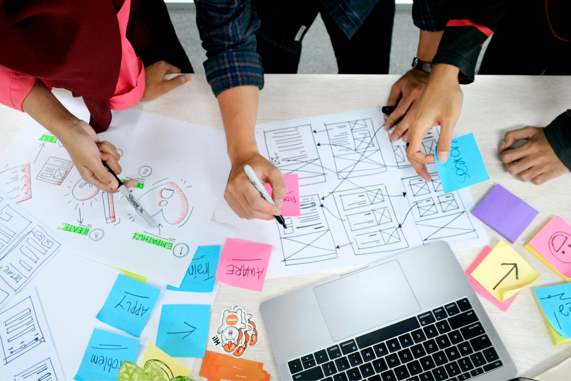 Team redesigning software workflows and user journey.